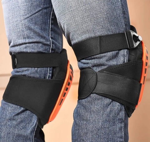 Heavy Duty Gel Padding Knee Pads With Strong Double Straps For Work, Indoor And Outdoor Use, shown on person wearing jeans