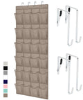 Over The Door Shoe Organizer With 24 Large Breathable Mesh Pockets And 40 Lbs Weight Capacity, Space Saving Hanging Closet Rack For Shoes And Accessories, Beige. Includes hooks.