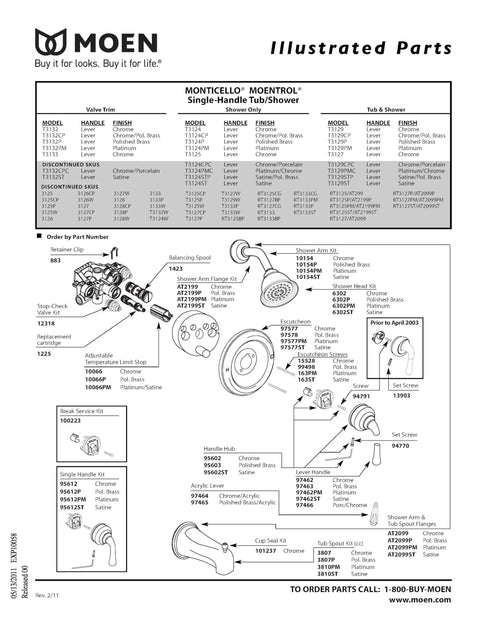 Exploded parts diagram for Monticello Chrome Handle Hub Kit DIY Ready For Fixing Loose Slipping Or Nonresponsive Faucets.