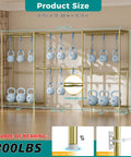 Kickass Heavy Duty Portable Closet Rack With Adjustable Metal Shelves Freestanding Clothes Organizer showing dimensions and kettlebells.