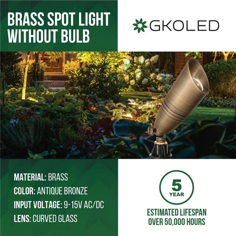 12 Pack Solid Brass Landscape Spotlight Kit 12V AC DC Low Voltage Outdoor Uplight With ABS Ground Spike Waterproof