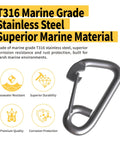 Heavy Duty Marine Grade Snap Hooks 2 Pack With Eye 316 Stainless Steel Carabiners For Boat Yacht Sailing Three Eighths Inch 2200 LBS Working Load Per Hook By RiaYer with corrosion protection features