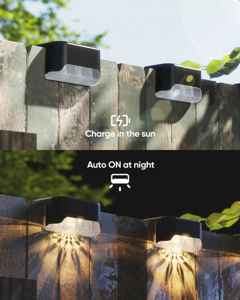 16 Pack Solar Deck Lights For Stairs And Fences Setting Those Sweet Backyard Vibes With A Dang Nice Warm White Glow Plus No Sweat Mounting And Zero Electric Bills To Level Up Your Weatherproof Yard on fence panels during day and night.