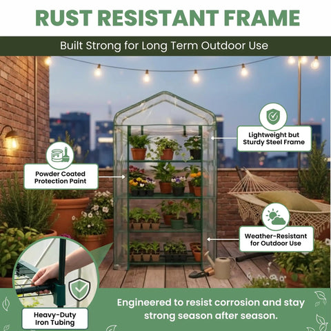 Three Tier Mini Greenhouse Portable Indoor Outdoor Grow Space With Rust Resistant Frame And PVC Cover, 27.5x19x50 Inches, Easy Setup, Ideal Starter Kit For Seedlings And Plant Flats