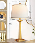 Gold 29 Inch Table Lamps Set of 2 for Living Room, Modern Resin Brass Tall Lamps With 3-Color Temperature, USB and LED