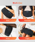 Plug In Back Heating Pad With Vibration Massager Low Heat And Auto Shut Off Heated Waist Belt For Lower Back Pain Relief shown in use on back, abdomen, waist, and thighs.