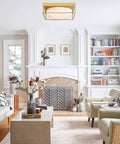 15 Inch Flush Mount Ceiling Light Fixture In Gold Finish With Opal Frosted Glass in living room, modern vintage style.