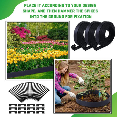Alt Tag: 262 Ft 2 Inch Tall Landscape Edging Border Kit With 140 Spikes And 40 Connectors For Lawn And Garden Durable Plastic Edging To Create Clean Polished Edges For Flower Beds And Spring Landscaping Easy Install shown in use around garden
