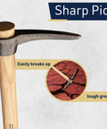 16 Inch Hand Pick Axe With Forged Steel Blade And Dual Headed Mattock Adze Garden Hoe For Digging Loosening Soil Weeding And Breaking Up Hard Ground The All Purpose Yard Work Tool With Durable Wood Handle showing detail on breaking tough ground.