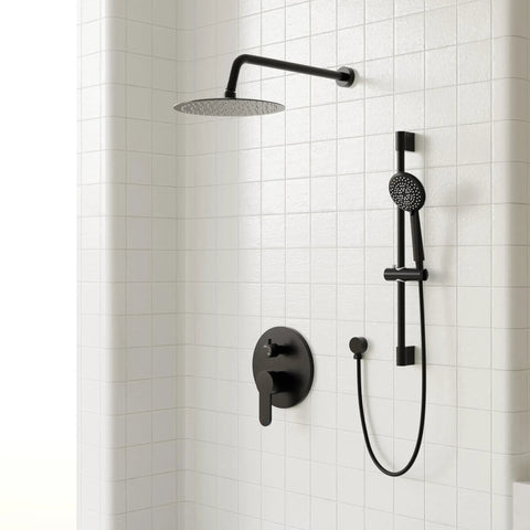 Top Shelf Shower System With Glide Rail Faucet Set And Roomy 10 Inch Rainfall Head Slick Matte Black Finish For Rock Solid Bathroom Upgrades And Precision Balance Control