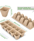 200 Cell Peat Pots Seed Starter Trays For Seedlings, 20 Pack Germination Trays With Labels, dimensions and features shown