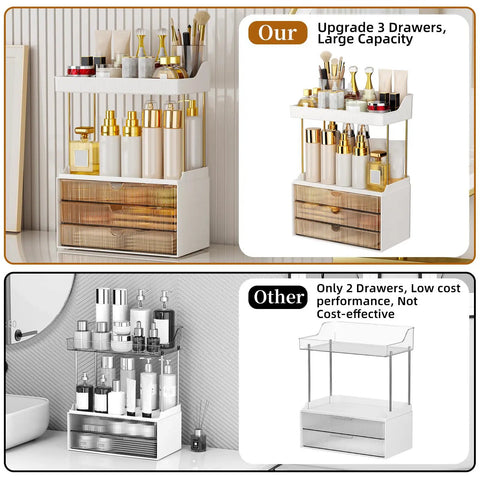 Super Clear Acrylic Vanity Drawer Organizer For Bedroom And Bathroom Counter To Store Skincare Perfume Makeup And Cosmetics with three drawers