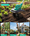 Cordless 21V Tiller Cultivator for Gardening, 350 RPM Electric Garden Tiller in action, 9-inch tilling width for soil cultivation