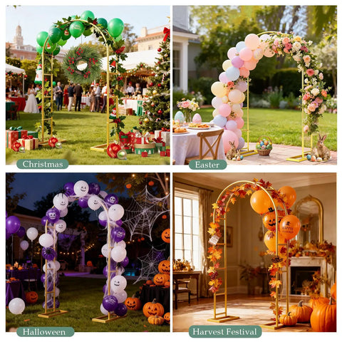 Heavy Duty Balloon Arch Stand 7.2Ft By 4.3Ft Metal Garden Arch Trellis for party decor in Christmas, Easter, Halloween, Harvest themes