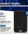350W 8 Inch Powered PA Speaker With Bluetooth And 2 Channel Mixer for mobile DJs, compact speaker with specifications highlighted