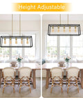 5 Light Modern Farmhouse Kitchen Island Chandelier with Black Brass Industrial Vibe above dining table, height adjustable