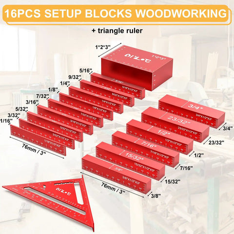 Woodworking Setup Blocks Height Gauge Set 16 Piece Aluminum Blocks With Durable Case Square Ruler And Router Table Saw Accessories