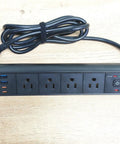 Wall Mounted Power Strip With Four AC Outlets And Built Different Surge Protection Featuring Fast USB Charging Ports Plus Six Foot Heavy Duty Extension Cord For Home Office Gear Today, top view with power cord.