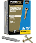 Top Shelf Twist Shank Wood Screws, 8 Gauge X 1 1/4 Inch, Gold Zinc Plated, Self Start Design, No Split Grip For Easy Install Framing And Deck Builds, Solid 220 Pack Contractor Favorite Box with T25 bit.