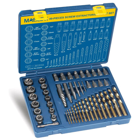 49 Piece Bolt And Screw Extractor Set With Left Hand Drill Bits, Multi-Spline And Spiral Removers for Rusted Fasteners