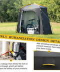 Travel Bike Storage Shed Tent with bike inside, showing lockable design and ventilation windows, durable outdoor construction.