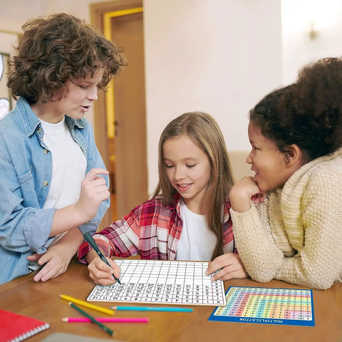 Kids using Dry Erase Multiplication Chart Whiteboard 11 By 14 Inches Double Sided Times Table For Classroom And Home Kid Friendly Reusable Math Manipulatives Board Mini Lapboard For All Ages.