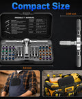 Magnetic 40 In 1 Screwdriver Set With Ratchet And T Handle in compact case showing S2 steel bits for various repairs.