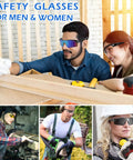 12 Pack ANSI Z87.1 Safety Glasses For Men And Women worn by diverse professionals in work and outdoor settings with gray frames
