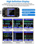 High Definition Display of All In One USB Power Meter And Multimeter For Type C PD QC 2.0 3.0 4.0 with 1.44 Inch LCD.