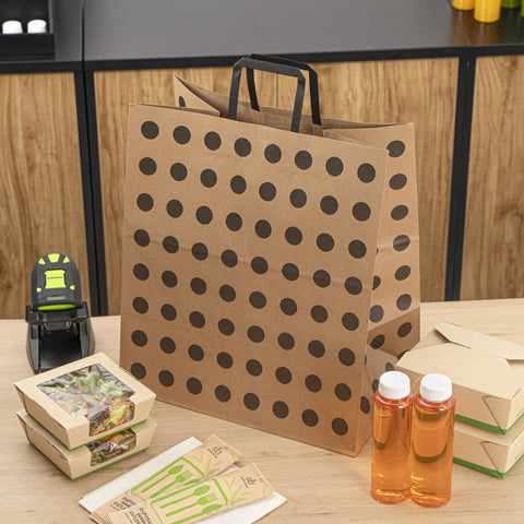 Polka Dot Kraft Paper Shopping Bags With Handles Large 15.9 By 9.8 By 17.3 Inch 100 Sustainable Takeout Bags For Weddings And Parties