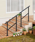 Heavy Duty Outdoor Hand Rail For 2 To 3 Steps Black Iron Style Stair Railing For Concrete Brick Wood Stairs Rock Solid Hold