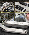 Front view of Gnellkoor stainless steel feeler gauge set, 2-piece straight and angled blades with inch/metric scales.