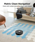 AI Robot Vacuum With XL Self Empty Base Mega Suction For Pet Hair Lidar Navigation Bagless 60 Day Capacity Alexa And WiFi Connected Cleans Carpet And Hard Floors Black in a living room.