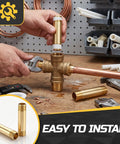 Hands installing Heavy Duty Brass Pipe Nipples Two Pack One Quarter Inch Npt Male Connectors on plumbing system.
