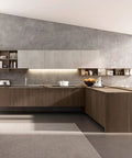 Modern kitchen with cabinetry using Walnut Wood Veneer Sheet 24x48 Flat Cut, Paper Backed 10 Mil, Non Glued, A Grade Face.