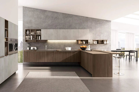 Modern kitchen with cabinetry using Walnut Wood Veneer Sheet 24x48 Flat Cut, Paper Backed 10 Mil, Non Glued, A Grade Face.