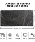 Extended Large Gaming Mouse Pad Desk Mat 27.6x11.8 Inches With 3mm Non Slip Base topographic design and size dimensions shown