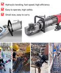 Heavy Duty Electric Rebar Bender Machine For Steel Bars, Hydraulic Handheld Bending Tool shown in use on construction site.
