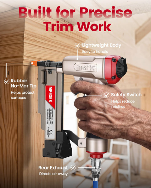 23 Gauge Pin Nailer Pneumatic Headless Micro Pin Nailer For Fine Molding Trim Paneling And Craft Projects with Safety Switch in use