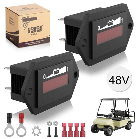 48V LED Battery Indicator Meter For Lead Acid Batteries Updated Gauge For Golf Carts And Battery Powered Equipment Water Resistant And Easy To Read Designed For EZGO Club Car Yamaha Carts Boats Forklifts Scooters, black panel meter
