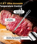 Four Probe Wireless Meat Thermometer with WiFi and Bluetooth, inserted in meat, displaying temperature, non phone connect mode