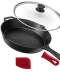 12 Inch Cast Iron Skillet With Glass Lid And Silicone Handle For Easy Grabbing Preseasoned And Oven Safe PFAS And PFOA Free