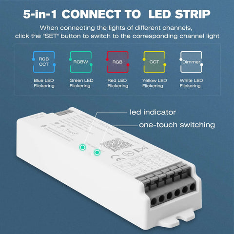 RGB CCT LED Controller Kit R1 S1 for 12-24V LED Strips, 180W-360W, RF Wireless Remote Control, 5-In-1 WiFi Controller Compatible With Alexa, Google Home, Smart Life and Tuya Smart App Control
