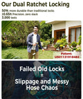 Heavy Duty Retractable Garden Hose Reel Half Inch By 100 Foot With Slow Auto Retract No Fuss Anti-Tangle Design Dual Ratchet Lock UV And Freeze Protection Brass Seal 180 Degree Swivel Reinforced Scaffold Wall Mount, man watering garden