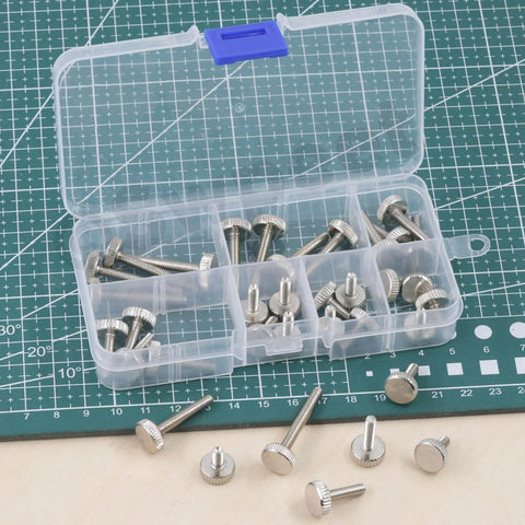 Thumb Screw Set With Knurled Flat Heads, Fully Threaded, 35-Piece Nickel Plated Assortment In 7 M4 Sizes for PC Builds