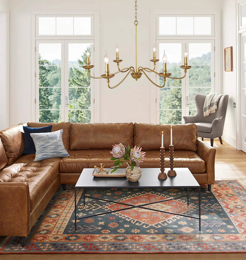 Massive 36 Inch Classic Candelabra Farmhouse Chandelier With Six Candle Lights Antique Gold Painted Iron Pendant Ceiling Light Fixture in living room