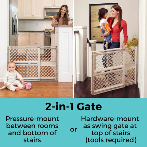Top Shelf Adjustable Baby Gate For Kids And Toddlers Heavy Duty Plastic Child Safety Barrier offering no fuss installation 2-in-1 gate view.