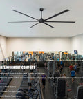 Straight Up 144 Inch HVLS Industrial Ceiling Fan Built Tough With 130W DC Motor Six Reversible Aluminum Blades Plus Smart Remote Control For Workshops Barns Warehouses And Big Commercial Spaces in a gym setting.