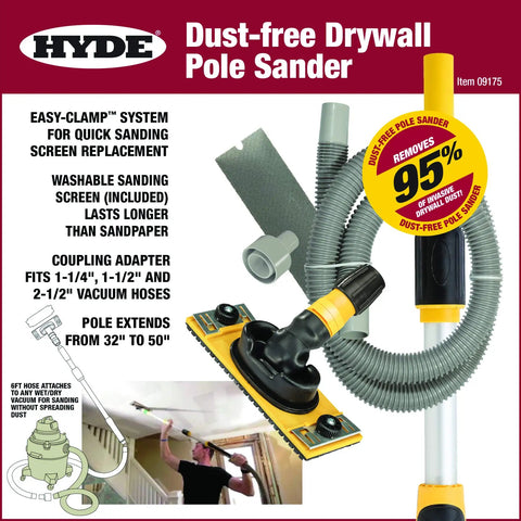 Image of Drywall Vacuum Sander Pole Included For Dust Free Finishes Lightweight Aluminum And Stainless Steel Build Gray Silver Finish Pro Grade Tool For Quick Clean Walls And Ceilings with hose and clamp system.