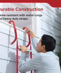 Man using Emergency Home Fire Escape Ladder Rope 3 Story Extendable To 25 Feet Must Have No Fuss Window Mount Flame Resistant